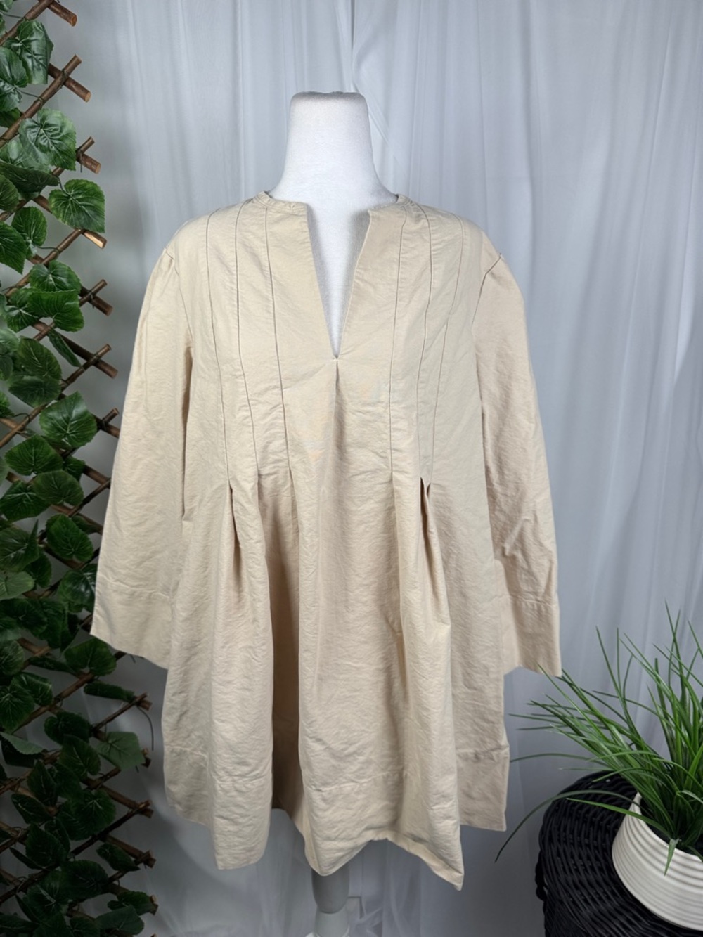 Tuckernuck Cream Long-Sleeve Tunic with Pleats
